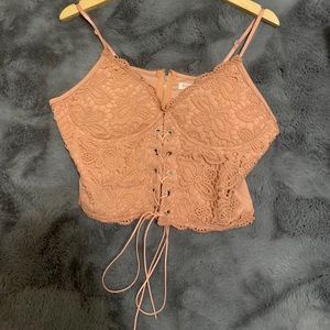 Floral Crochet Lace-Up Bustier Cami Top
